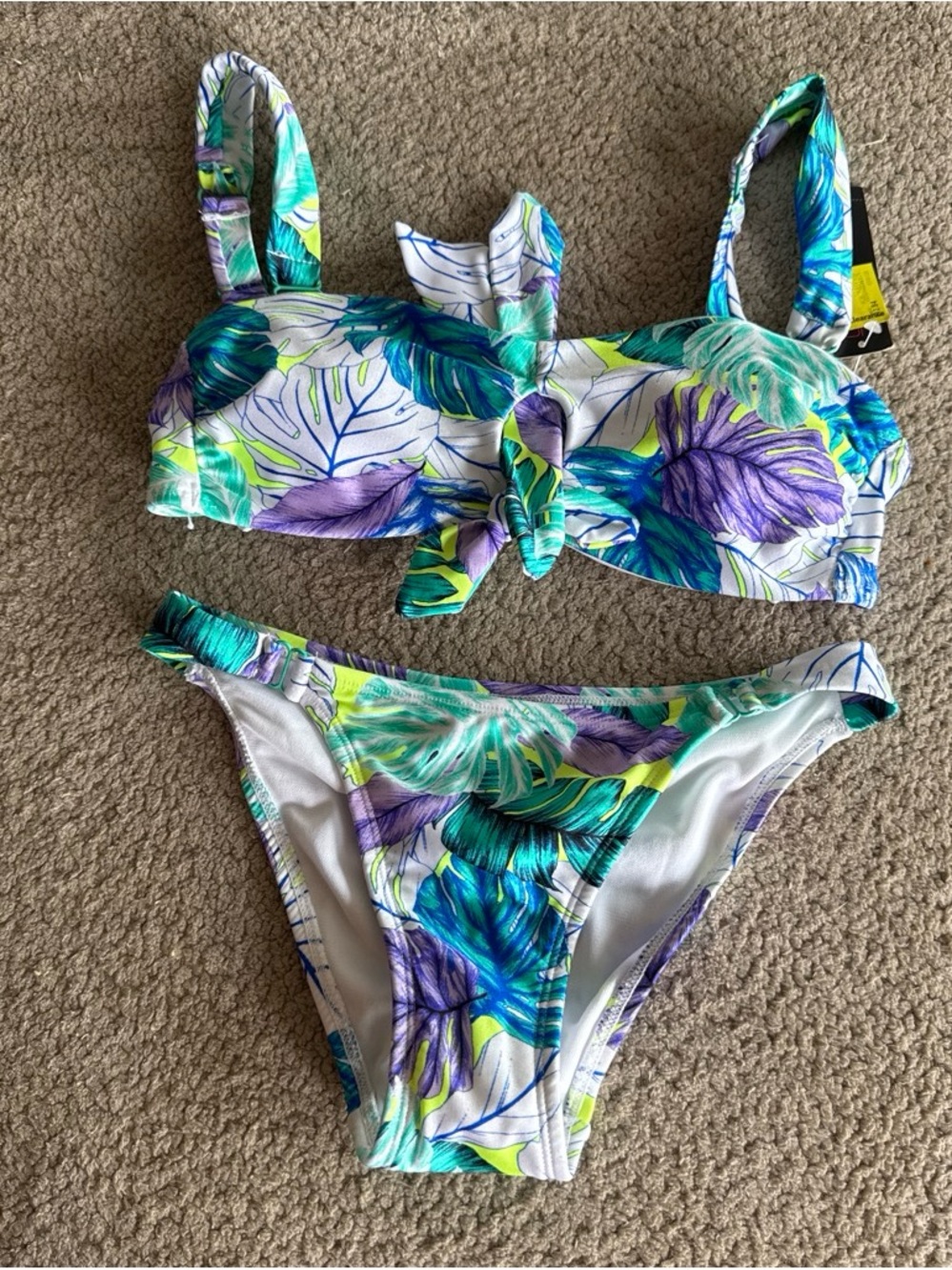 No Boundaries Tropical Leaf Print Bikini - Teal, Blue, Purple, Lime